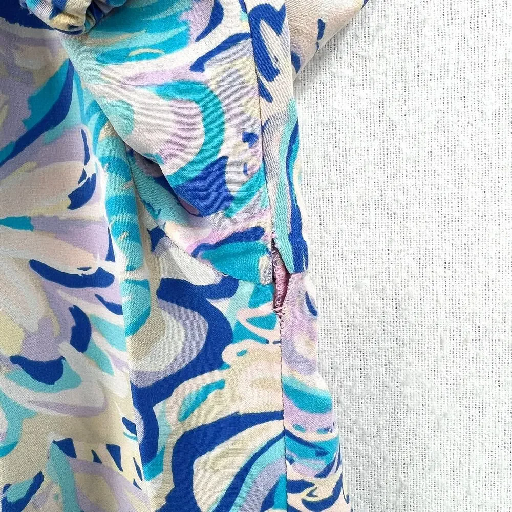 LILLY PULITZER Elsa Printed Silk Blouse Womens XS Blue Pink Long Sleeve Top FLAW - Picture 12 of 12